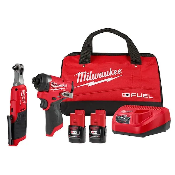 Milwaukee M12 Fuel Cordless 3/8" Ratchet and 1/4" Impact Driver Kit (3453-22HSR)