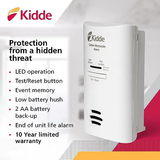 Kidde AC Plug-In Carbon Monoxide Detector with Battery Backup, CO Alarm with LED Light Indicators