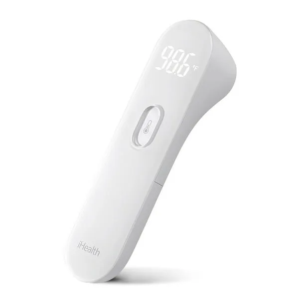 iHealth No-Touch Stirnthermometer, Infrarot-Digitalthermometer für Erwachsene und Kinder, berührungsloses Babythermometer, 3 ultraempfindliche Sensoren, große LED-Ziffern, leise Vibrationsrückmeldung,