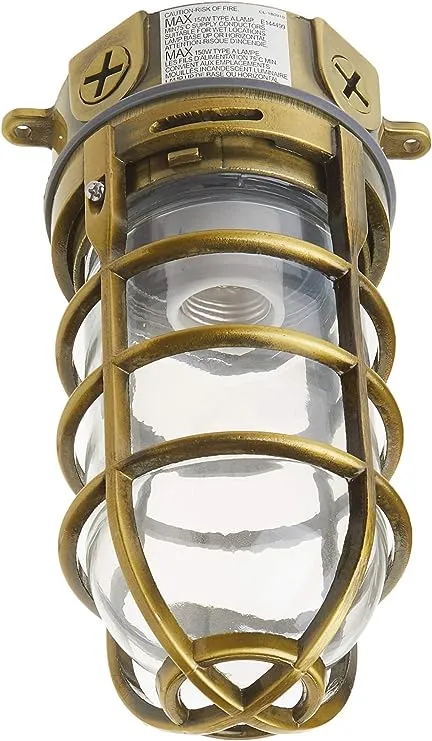 Flush Mount Ceiling Light Outdoor Patio Fixture Industrial 1-Light Antique Brass