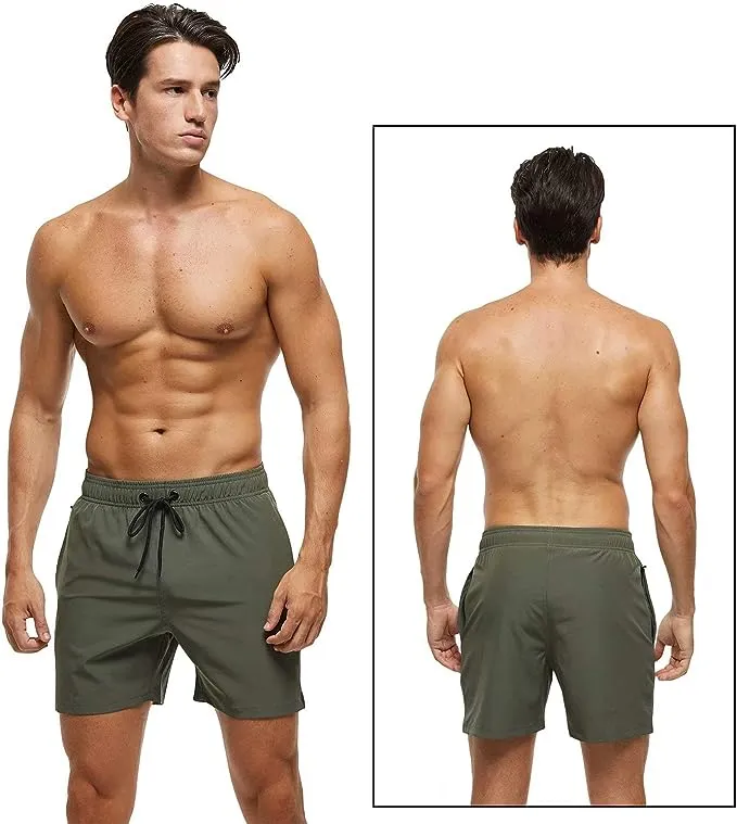 Tyhengta Herren-Badehose, schnelltrocknend, Strandshorts mit Reißverschlusstaschen und Netzfutter