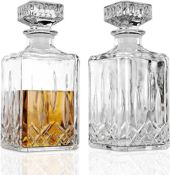 Glass Whiskey Decanter Set Of 2, 800ml Liquor Decanter with Airtight Stopper for Scotch, Liquor, Bourbon, Wine, Mouthwash, Decorative Gift