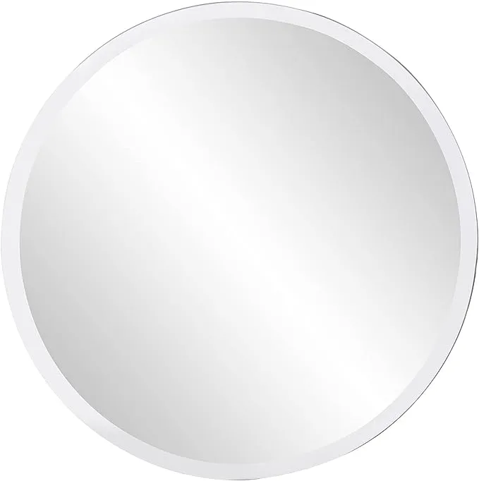 Howard Elliott Frameless Silver Round Wall Hanging Mirror, Elegant Beveled Edges Frameless Wall Hanging Mirror, Modern Accent Decorative Vanity Mirror for Bathroom, Entryway, Bedroom, 12 inch