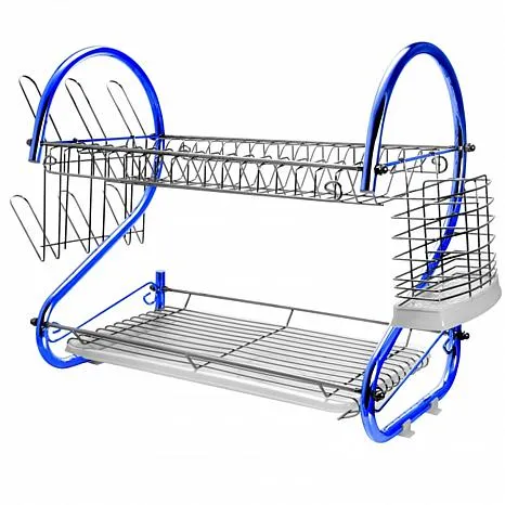 MEGACHEF DR-116B 16 in. MegaChef Two Shelf Iron Wire Dish Rack; Blue