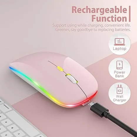 【Upgrade】 LED Wireless Mouse, Slim Silent Mouse 2.4G Portable Mobile Optical Office Mouse with USB & Type-c Receiver, 3 Adjustable DPI Levels for Notebook, PC, Laptop, Computer, MacBook (Rose Gold)