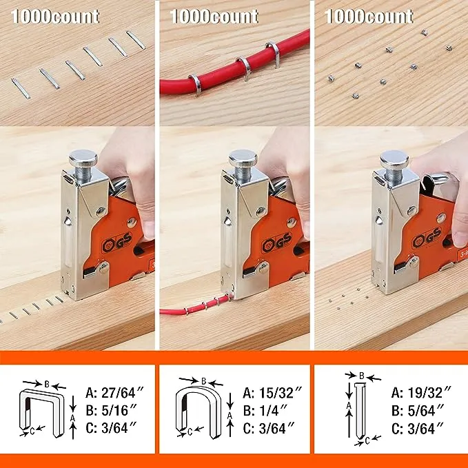 ValueMax Staple Gun, Heavy Duty 3-in-1 Manual Nail Gun with 3000 Staples, Upholstery Stapler for Wood, Furniture, Carpet, Carpentry, DIY, Wire, Decoration, Craft, Fixing Material