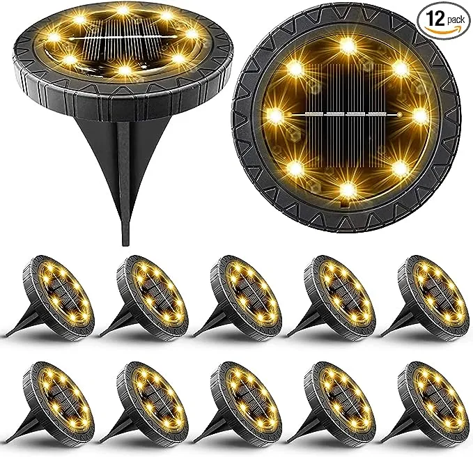 Solar Powered Ground lights 12 Pack,Waterproof LED Solar Lights Outdoor Solar Disk Lights Decorative,Solar Garden Lights for Landscape Pathway Patio Yard Walkway Path Lawn Driveway Lighting Warm White