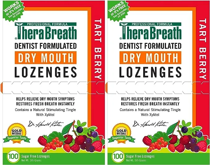 TheraBreath Dry Mouth Lozenges with ZINC, Tart Berry Flavor, 100 Lozenges