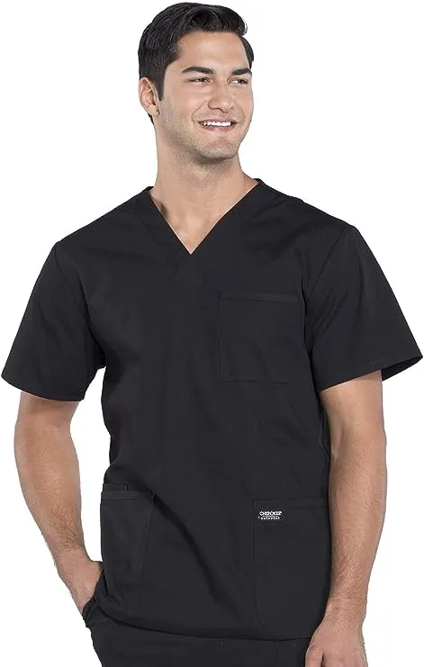 Cherokee Scrubs for Men Workwear Professionals V-Neck Four-Pocket Scrub Top WW695, L, NavyCherokee Scrubs for Men Workwear Professionals V-N…