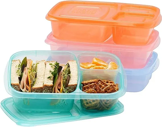 Easylunchboxes - Bento Lunch Boxes - Reusable 3-Compartment Food Containers for School, Work, and Travel, Set of 4 (Pastels)