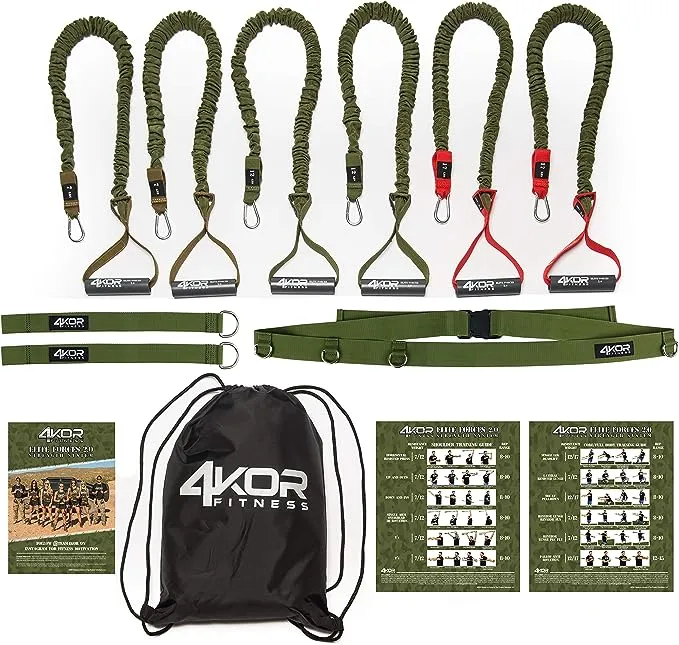 Resistance Cord Set by 4KOR Fitness, with Protective Nylon Sleeves, Handles, Anchors, and Carrying Bag. Perfect for Dynamic Warmups, Crossfit, and Rehab