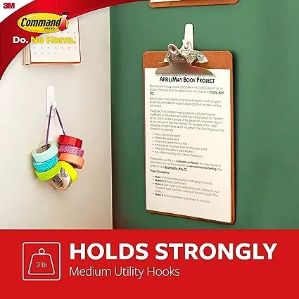 Command Medium Utility Hooks, White, Damage Free Christmas Organizing, 20 Hooks