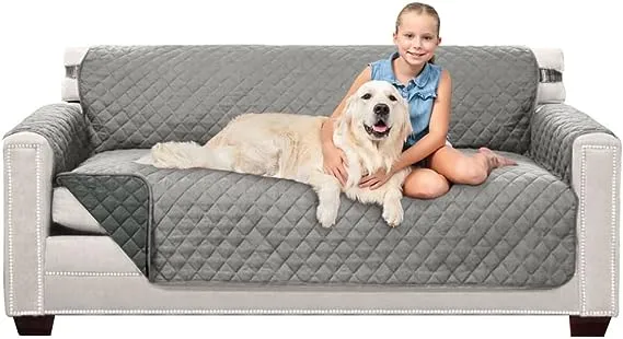 Sofa Shield Patented Couch Covers, Reversible Tear and Stain Resistant Slipcover, Quilted Microfiber 70” Seat, Durable Furniture Protector with Straps