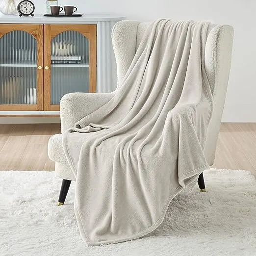 Bedsure Fleece Blanket Twin - Light Grey (60&#034; x 80&#034;), 