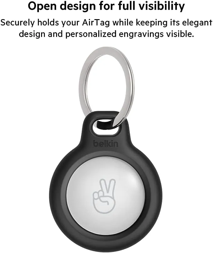 Belkin Apple AirTag Secure Holder with Key Ring - Durable, Scratch-Resistant Case with Open Face & Raised Edges - Protective AirTag Keychain Accessory for Keys, Pets, Luggage, & More - Black