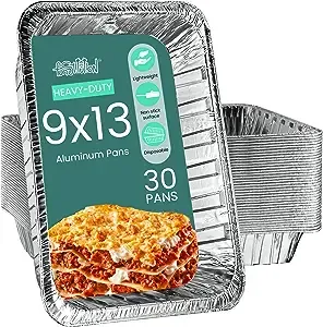 Funstitution Aluminum Foil Pans Disposable Baking and Cooking Pan, Pack of 30, Size: 9 x 13, Silver