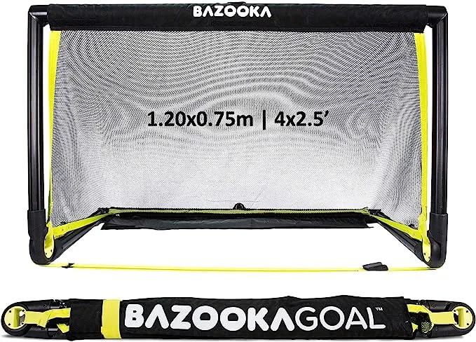 BazookaGoal Original Solid Frame Pop Up Goal - Folding Mini Soccer Goal for Kids and Adults - Portable Goal Post - Easy to Set-up & Steady - 4 x 2.5 ft