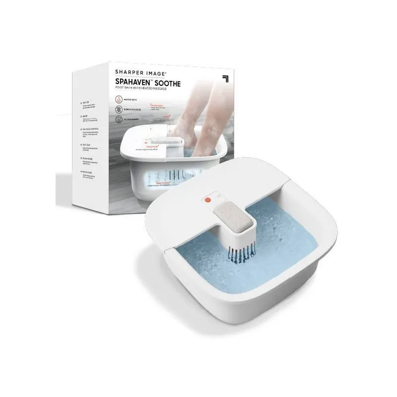 Sharper Image Spahaven Sooth Foot Bath with Heated Massage, Pumice Stone & Splash Guard, Toe-Touch Controls, 100 Degree Heat, Essential Oils or Bath Salts for Pain & Stress Relief of Tired Feet