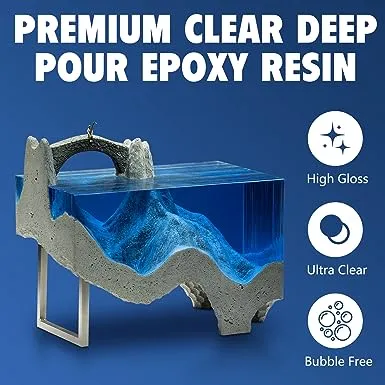 Deep Pour Epoxy Resin 1.5 Gallon, 2 to 4 inch Depth Clear Epoxy Resin Kit with Mixer, Bubble Free, Low Odor 2:1 Casting Resin for Table Top,