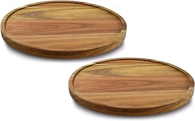 AUAM Acacia Wood Lazy Susan Organizer Kitchen Turntable for Cabinet Pantry Table Organization