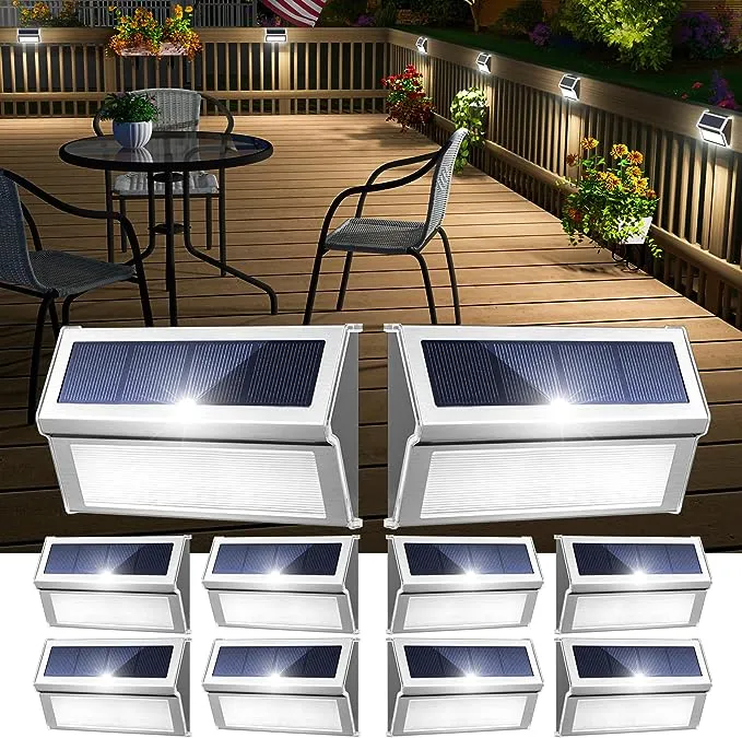 JSOT Solar Lights Outdoor for Deck,Waterproof Solar Powered Steps Light Outdoor Wireless LED Lamp Fence Lighting Walkway Patio Stair Garden Path Rail Backyard Fences Post 8 Pack Warm WhiteJSOT Solar Lights Outdoor for Deck,Waterproof Solar Powe…