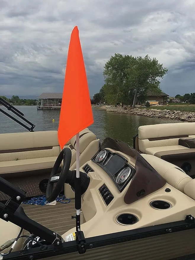 Caddie Buddy Pontoon Boat Flag Holder. Orange Safety Flag Included. Tired of Holding The Skier Down Flag? Just Clamp The Flag Buddy to Your Boat and