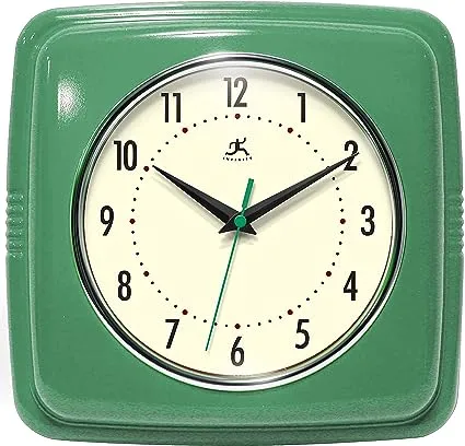 Retro Wall Clock - 9 Inch Square Clock - Silent Non-Ticking Mid Century Modern -