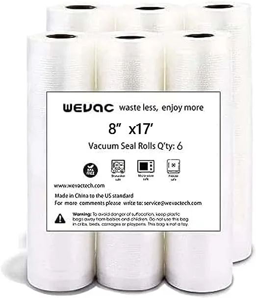 Wevac Vacuum Sealer Bags 8x50, 11x50 Rolls 2 pack for Food Saver, Seal a Meal, Weston. Commercial Grade, BPA Free, Heavy Duty, Great for vac storage, Meal Prep or Sous Vide