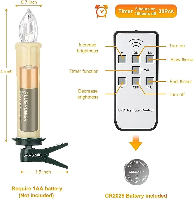 30 PCS Flameless LED Taper Candles Battery Operated Christmas Tree Candle Lights Electric Fake Candles with Remote Timer Perfect for Holiday Home Garden Wedding Parties Decor (30 PCS,Ivory)