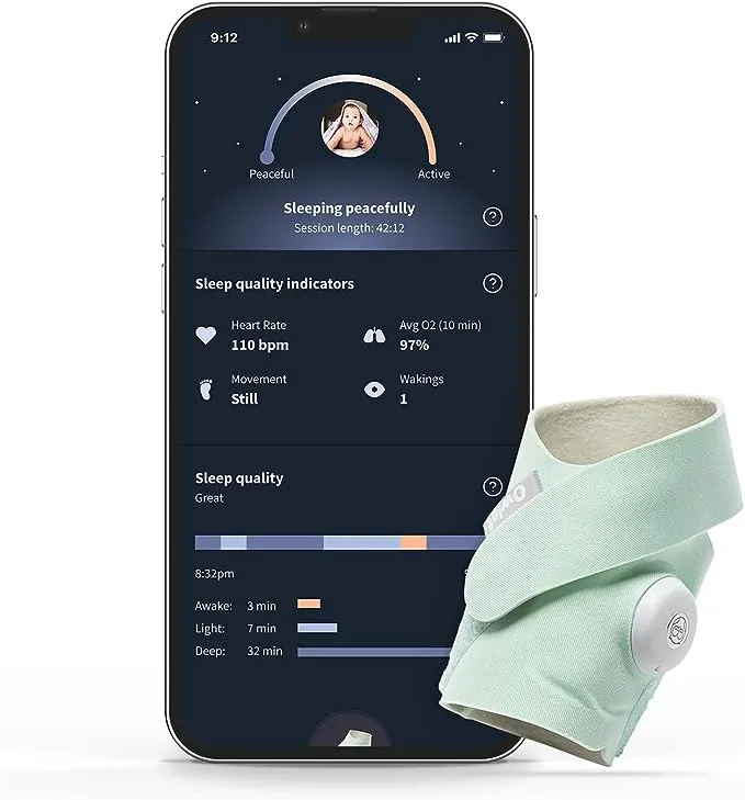 Owlet BM06NMUCK-RB Dream Sock Smart Baby Monitor View Heart Rate & Average Oxygen As Sleep Quality Indicators, Mint - Certified Refurbished