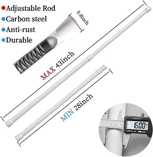 Gardinenstange, verstellbar, 71,1 - 109,9 cm, 1,6 cm Durchmesser, weiß, klein, kurz, erweiterbar, federbelastete Spannstangen für Fenster, Badezimmer, Schrank, Küche, 2 Stück