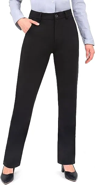 Bamans Work Pants for Women Yoga Dress Pants Straight Leg Stretch Work Pant with Pockets