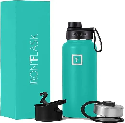 IRON °FLASK Sports Water Bottle - 40 Oz 3 Lids (Wide Spout Lid), Leak Proof - Stainless Steel Gym & Sport Bottles for Men, Women & Kids - Double Walled, Insulated Thermos, Metal CanteenIRON °FLASK Sports Water Bottle - 40 Oz 3 Lids (Wide…