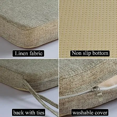 Chair Cushion for Dining Chairs with Ties Non Slip Memory Foam Kitchen Room Chair Pads 2 Pack 17x16 Inch, Khaki