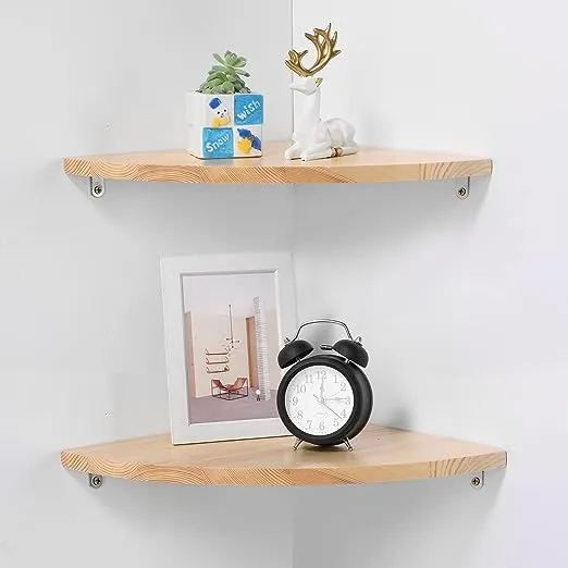 JORIKCHUO 12 inch Corner Wall Shelf Set of 2, Solid Wood Corner Floating Shelves for Wall, Round End Wall Mounted Floating Shelf for Bedroom, Living