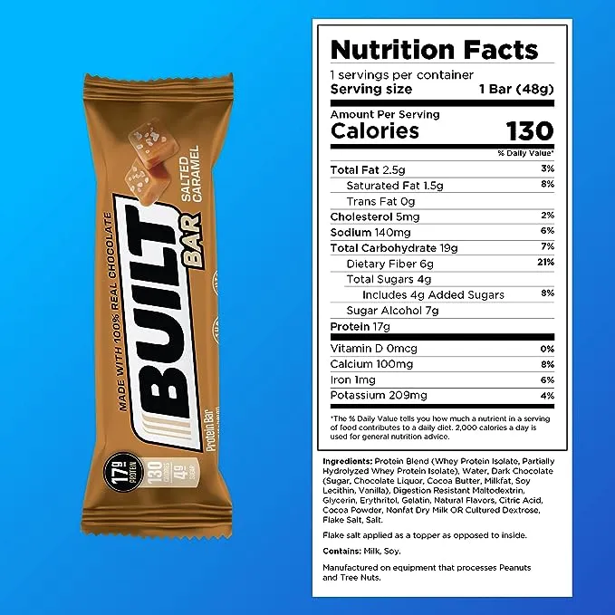 Built Bar 12 Pack High Protein Energy Bars | Gluten Free | Chocolate Covered | Low Carb | Low Calorie | Low Sugar | Delicious Protien | Healthy Snack (Cookies 'N Cream)