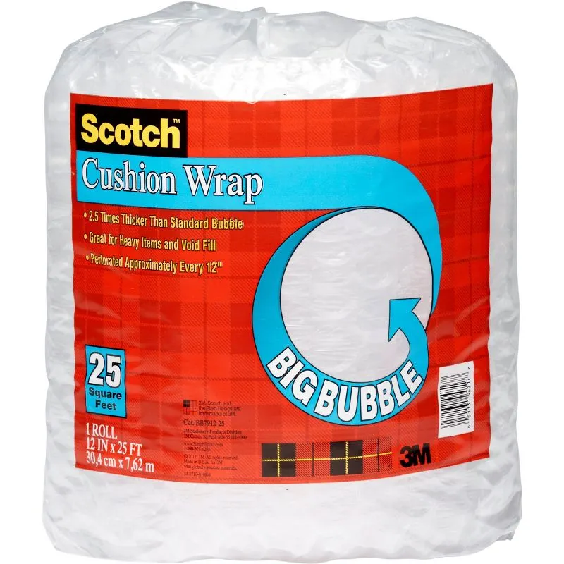 Scotch Big Bubble Cushion Wrap, 12 in x 25 ft., 1 Roll/Pack (BB7912-25-ESF)