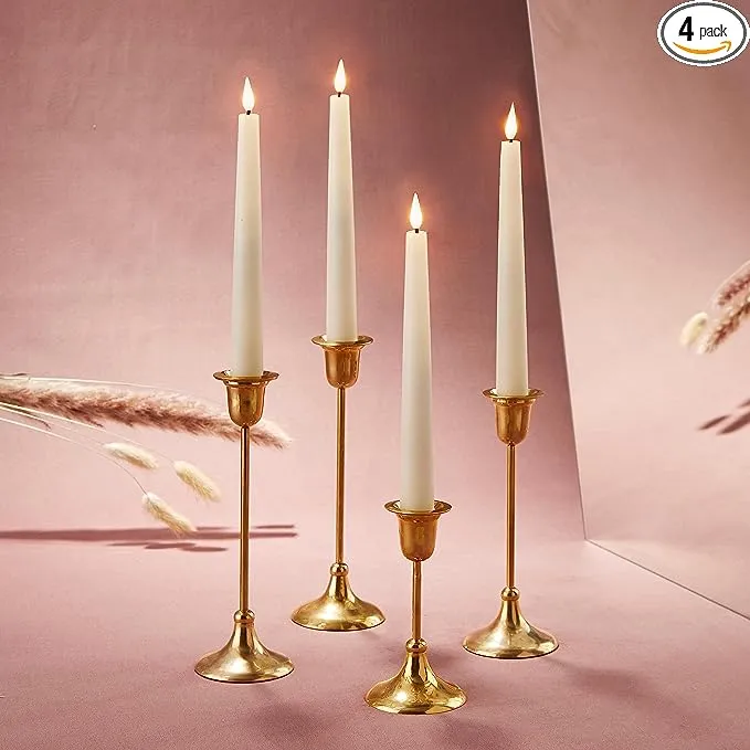 Lamplust Ivory Flameless Taper Candles with Flickering Flame, Set of 4 - 9 inch Real Wax Flameless Candles, Batteries, Remote Control, and Timer