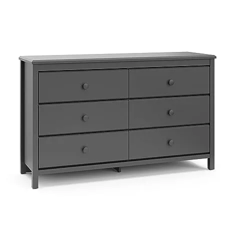 Storkcraft Alpine 6 Drawer Double Dresser (Gray) – GREENGUARD Gold Certified, Dresser For Nursery, 6 Drawer Dresser, Kids Dresser, Nursery Dresser Drawer Organizer, Chest of Drawers