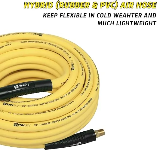 WYNNsky 3/8" Hybrid Air Hose 50ft 1/4" MNPT Air Compressor Hose Heavy Duty Lightweight Hybrid and Bend Restrictor FittingsWYNNsky 3/8" Hybrid Air Hose 50ft 1/4" MNPT Air Co…