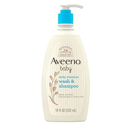 Aveeno Baby Daily Moisture Bath Body Wash & Shampoo, Liquid Soap, Oat Extract, 18 fl oz