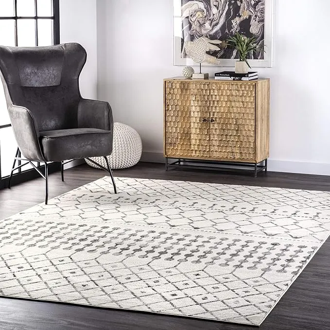 nuLOOM 4' x 6' Indoor Performance Area Rug, Stain-Resistnat, Pet and Kid Friendly, Durable, High-Traffic, Zola ivory/grey