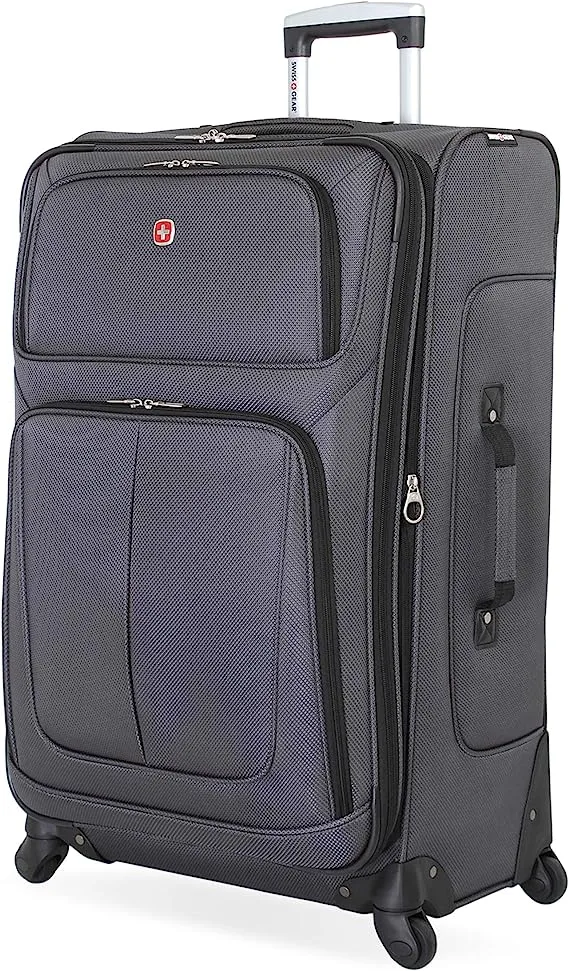 SwissGear Sion Softside Expandable Roller Luggage, Black, Checked-Medium 25-Inch