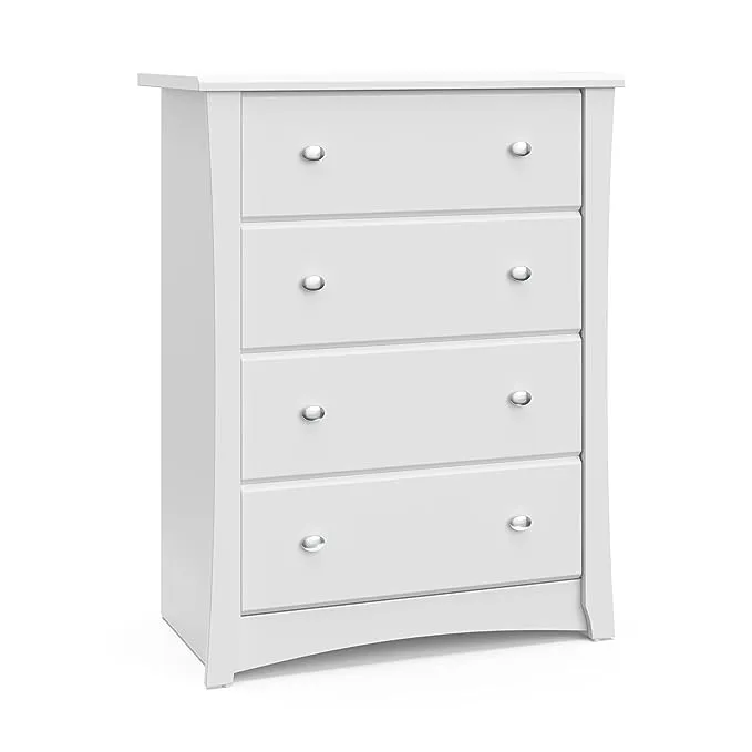 Storkcraft Crescent 4 Drawer Chest (White) – GREENGUARD Gold Certified, Dresser For Nursery, 4 Drawer Dresser, Kids Dresser, Nursery Dresser Drawer Organizer, Chest of DrawersStorkcraft Crescent 4 Drawer Chest (White) – GREENGUAR…