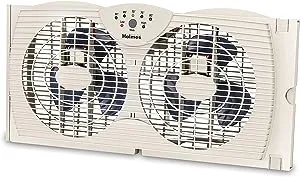 HOLMES Dual Blade Digital Window Fan with Programmable Thermostat Control, Dual 3 Blade Fans, 2 Speeds, Expandable Side Panel with Additional Extender Panels, White