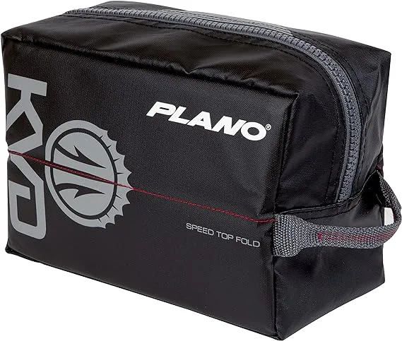 Plano KVD Wormfile Signature Series Speedbag, Small, Black TPE Coated Fabric with Red Interior, Water-Resistant Soft Fishing Storage for Baits & Worms