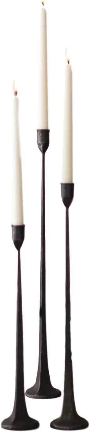 My Swanky Home Tall Cast Iron Set Three Black Candlesticks Taper Candle Holder Elegant Slim