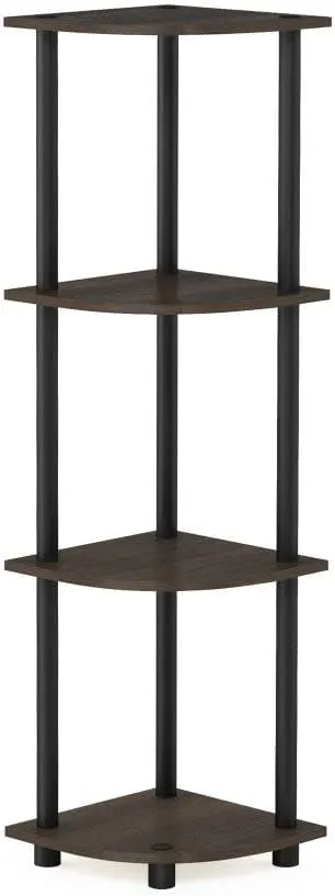 Furinno Turn-N-Tube 4-Tier Corner Display Rack Multipurpose Shelving Unit, Dark Brown Grain/Black