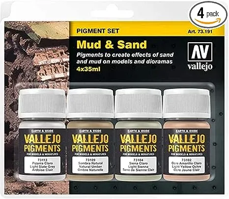 Vallejo Mud & Sand Pigment Set 4 x 35ml Paint, 1.18 Fl Oz (Pack of 4),Black