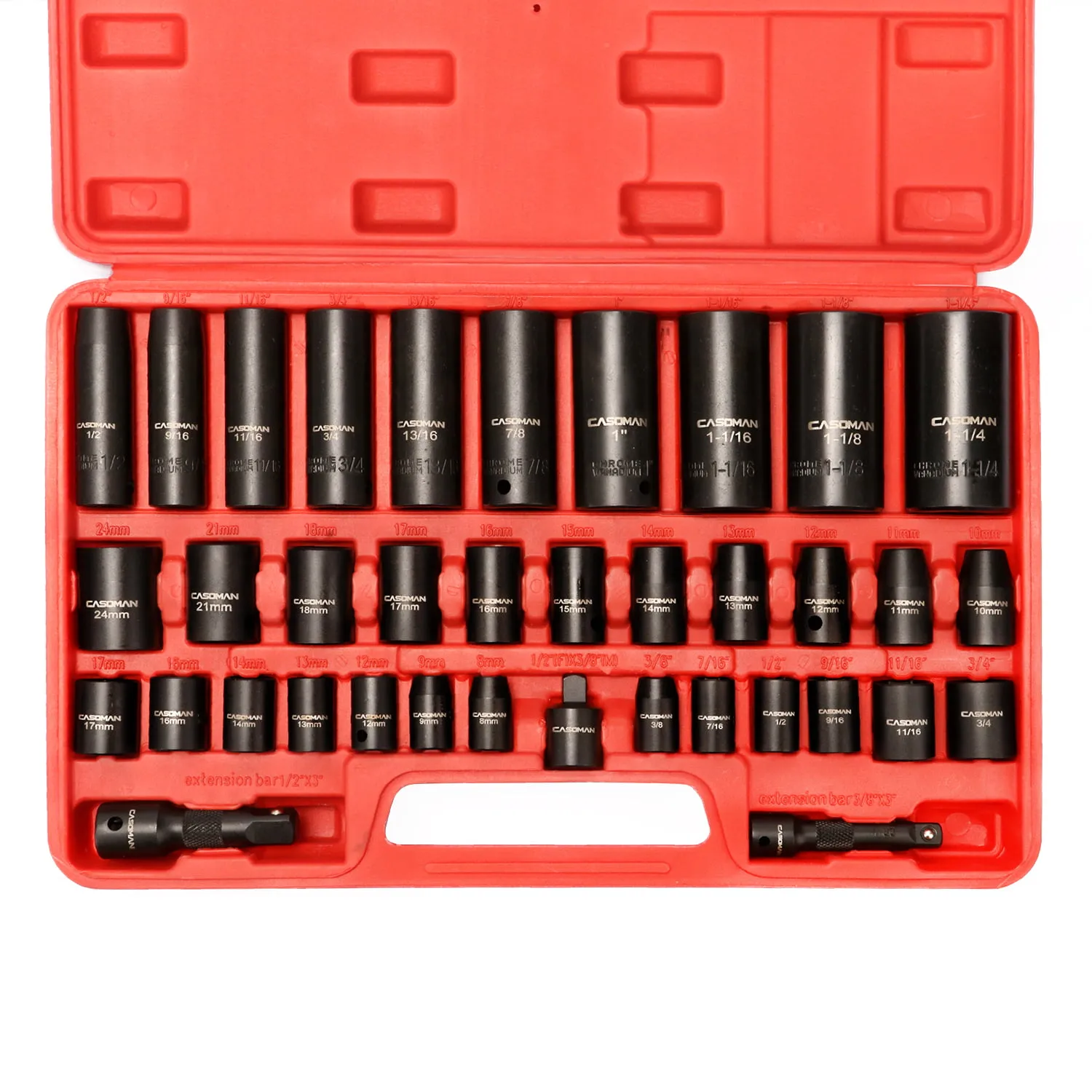 3/8" Drive Impact Socket Set, 48 Piece Standard SAE and Metric Sizes (5/16 inch to 3/4 inch and 8-22mm), 6 Point, Cr-V Steel Mechanic Socket Set, Gift for Dad Men Father Husband